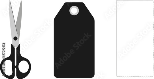 Vector illustration set of scissors, price tag, and blank coupon ticket for shopping discount sales and retail promotion
