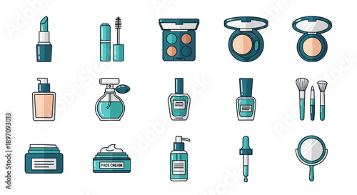 Beauty Products, Flat Lay Arrangement, Studio, Illustration, Contemporary, Aesthetic Appeal