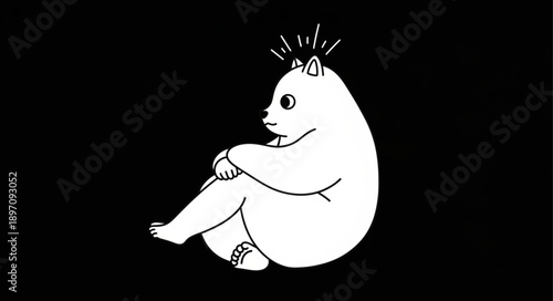 Cute cartoon polar bear sitting and thinking.