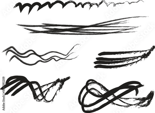 Collection of expressive black ink brush strokes on white background