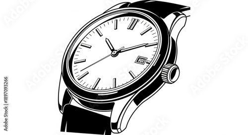 Classic Analog Wristwatch with Leather Strap and Date Display.
