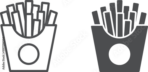 Two of French Fries in a Cardboard Container, Line and Solid Fill