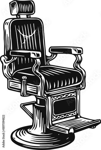 Vintage barber chair illustration with leather upholstery and footrest classic styling