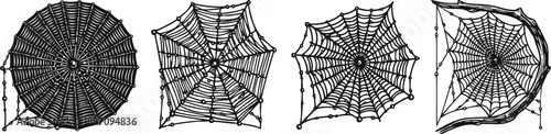 Spooky halloween spider webs black silhouettes set creepy cobweb decorations for autumn holiday design