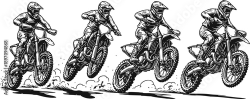 motocross rider performing jump stunts on dirt bike in dynamic action sequence