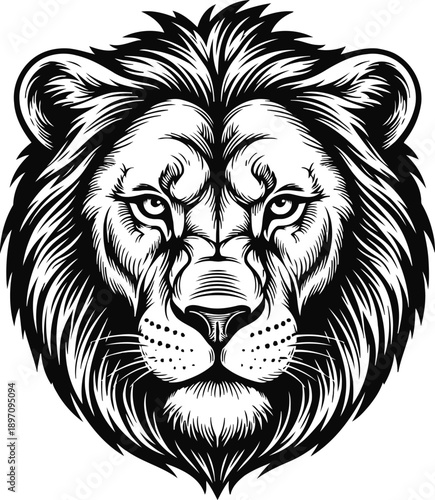 Majestic lion head illustration with detailed mane and intense eyes, symbolizing strength and courage