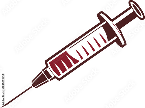 Syringe with blood vector icon isolated on white background for medical test, healthcare concept