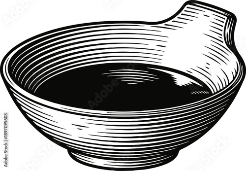 Woodcut traditional dipping bowl with spout for sauces and condiments