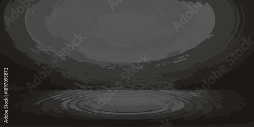 Abstract grayscale image depicting concentric circles and a dark void
