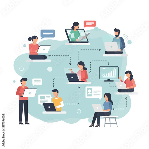 People working remotely and collaborating online.