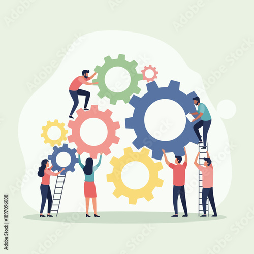 Teamwork collaboration and business mechanism concept.