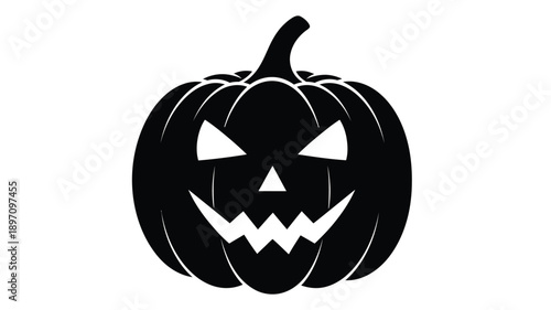 a spooky black pumpkin carving with a menacing face silhouette