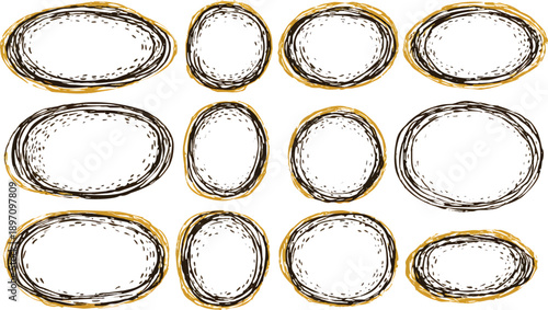 A set of hand-drawn, doodle-style, oval-shaped circles on a transparent background