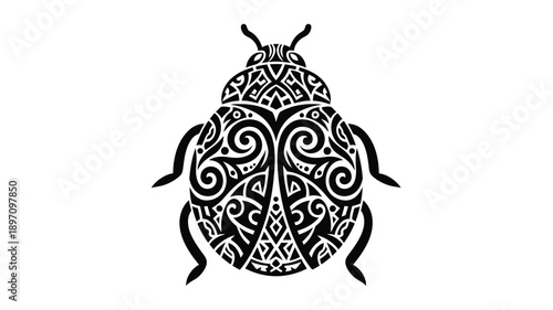 intricate tribal design of a ladybug insect detailed patterns silhouette