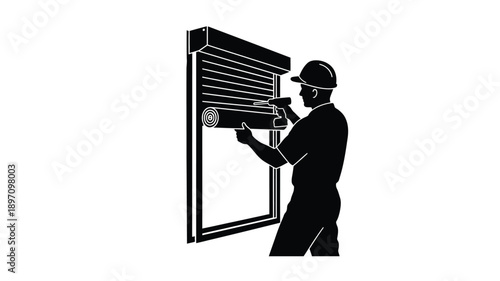 construction worker using a drill on window frame a clear silhouette