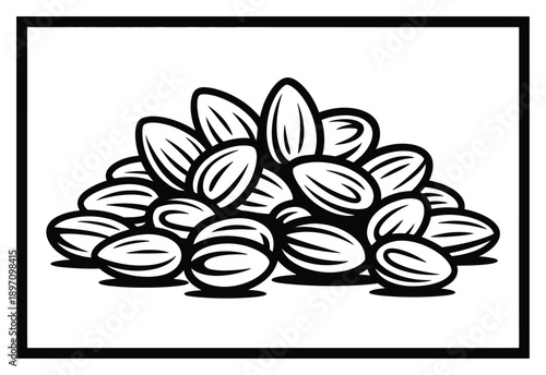 A Pile of Almonds in a Black and White Illustration