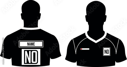 Silhouette of two men wearing black sports jerseys with white accents