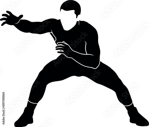 Martial arts silhouette of a person in a fighting stance with outstretched arm