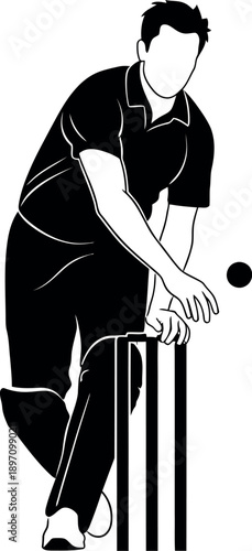 Cricket player in action hitting the ball