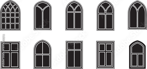 Black and white of various gothic and rectangular windows gothic window arched window