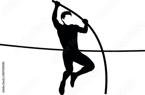 Athlete in mid pole vault with a horizontal bar