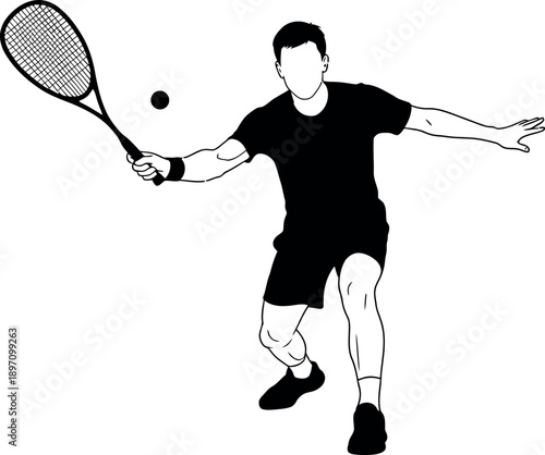 A tennis player in action swinging racket to hit a ball