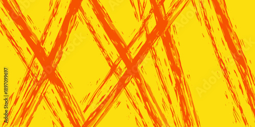 Abstract orange brushstrokes over a vivid yellow background texture