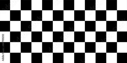 Black and white racing against a checkered pattern background