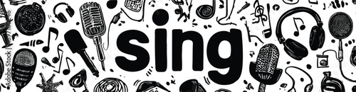 A white background with the word sing in bold black letters, on a transparent background