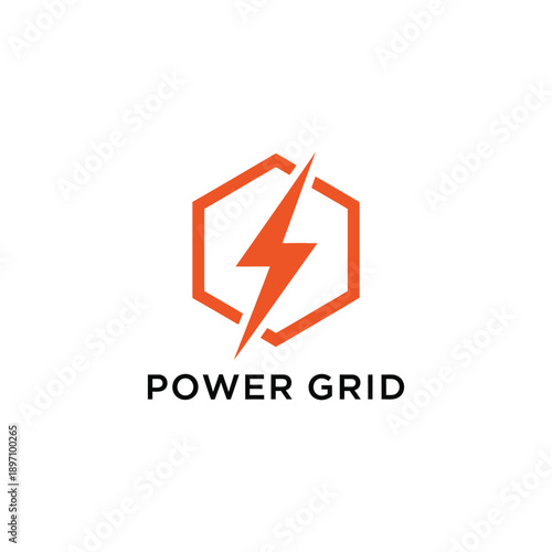 Lightning bolt in hexagon icon logo for electrical engineering and renewable energy supply company brand identity named Power Grid
