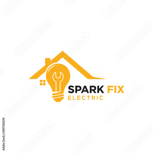 House roof outline with a light bulb and wrench icon for residential electrical repair and maintenance services Spark Fix Electric logo