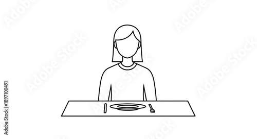 Person sitting at a table with an empty plate and cutlery.