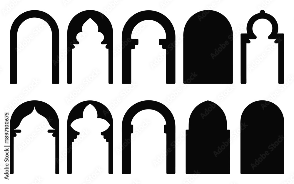 Fototapeta premium Collection of Islamic Arches and Doorways Silhouettes
