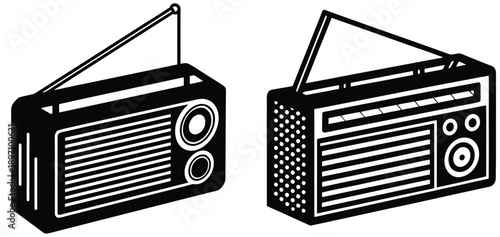 Retro radio icon. line and glyph version, outline and filled vector sign. Old radio with antenna linear and full pictogram. Symbol, logo illustration. Different style icons set