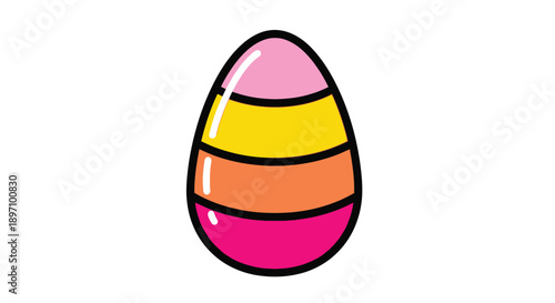 Cute cartoon candy corn shaped easter egg with vibrant pink and yellow stripes