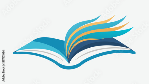 Open book with stylized flying pages symbolizing imagination and the celebration of reading