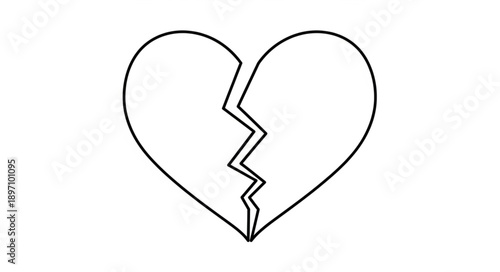 Simple Outline Drawing of a Broken Heart Shape.
