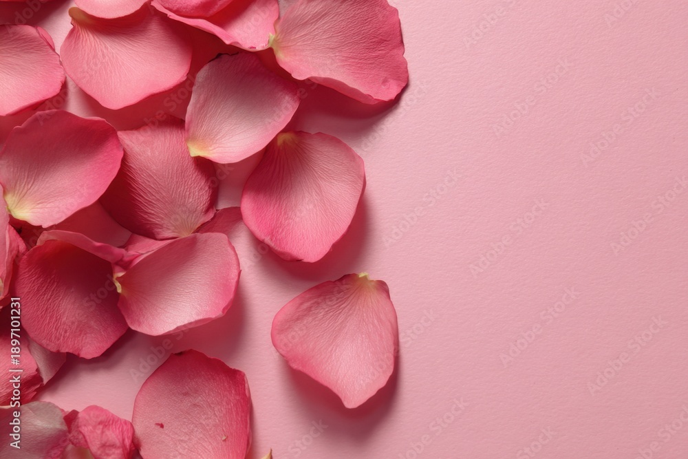 Fototapeta premium Pink rose petals scattered on soft background