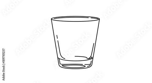 Empty clear glass tumbler on white background.