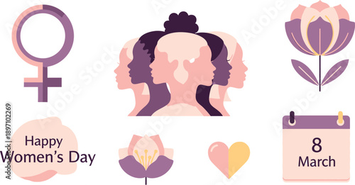 Celebrating International Womens Day with empowering symbols of female strength diversity and equality beautifully isolated on a transparent background