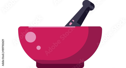 Bright pink mortar and pestle icon representing grinding ingredients for pharmacy or cooking