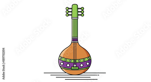 Simple flat design illustration of a traditional Indian stringed musical instrument tanpura