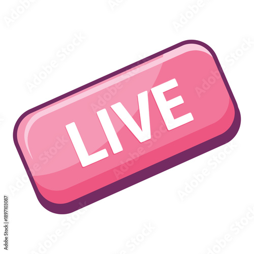 Glossy pink rectangular button graphic clearly displaying the word live in white text