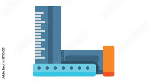 Stylized illustration of a blue carpenter's square tool isolated on white background