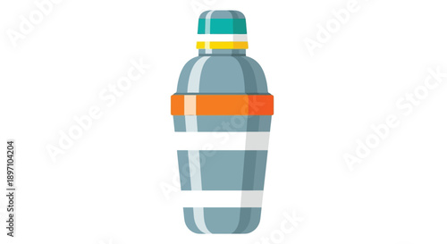 Stylized illustration of a metal cocktail shaker tool with colorful accents isolated on white