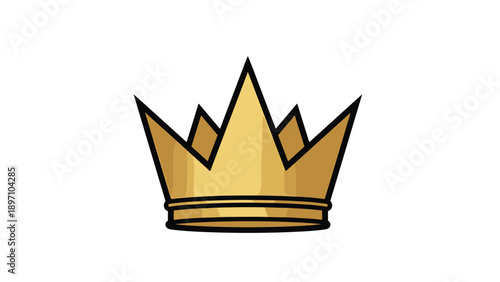 Simple golden crown illustration with black outline isolated on white background represents royalty, power, and leadership.