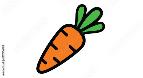 Adorable cartoon style orange carrot vegetable icon with green leafy top