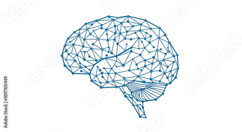 Modern brain illustration with complex neural network structure and interconnected nodes