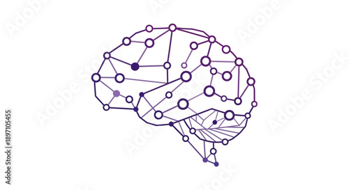 Violet outline vector illustration of a brain icon representing artificial intelligence and cognitive functions