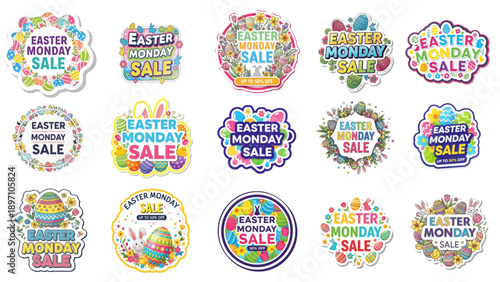 Easter Sale Badge Set – Colorful Discount Stickers, Spring Promo Labels, Retail Marketing Icons, Special Offer Tags, Circle Stamp Bundle